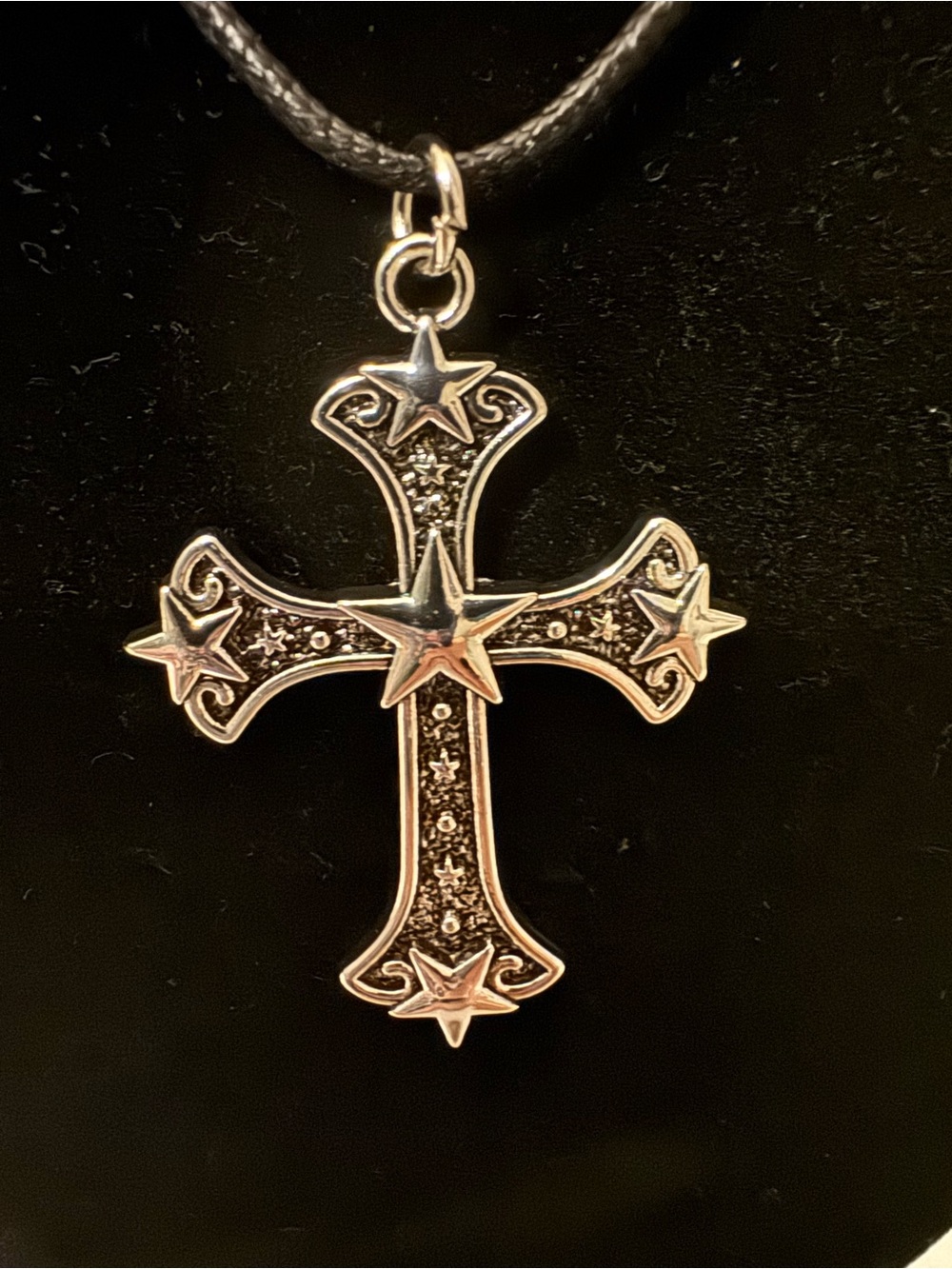 Men's Black Cord Necklace with Cross Pendant